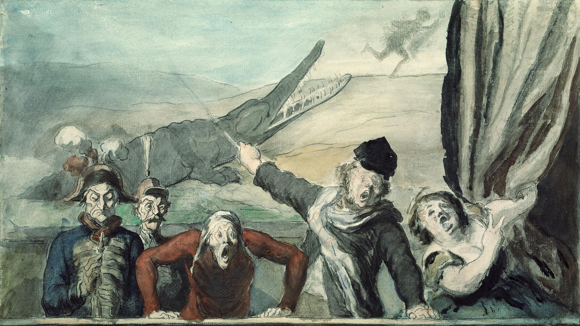 Das Bild "Die Schaubude" von Honoré Daumier (1808-1879)