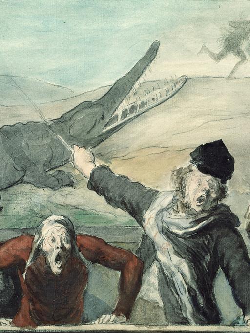 Das Bild "Die Schaubude" von Honoré Daumier (1808-1879)