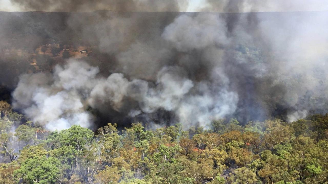 HANDOUT - Das Bild zeigt Rauchschwaden, die über einem Waldbrand nahe Mudgee, Australien, aufsteigen. Die Brände haben bereits mehr als 5000 Hektar Busch- und Grasflächen zerstört. 
