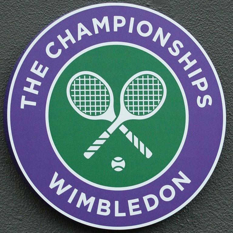 Das Logo des Tennisturniers Wimbledon Championships in London, England.