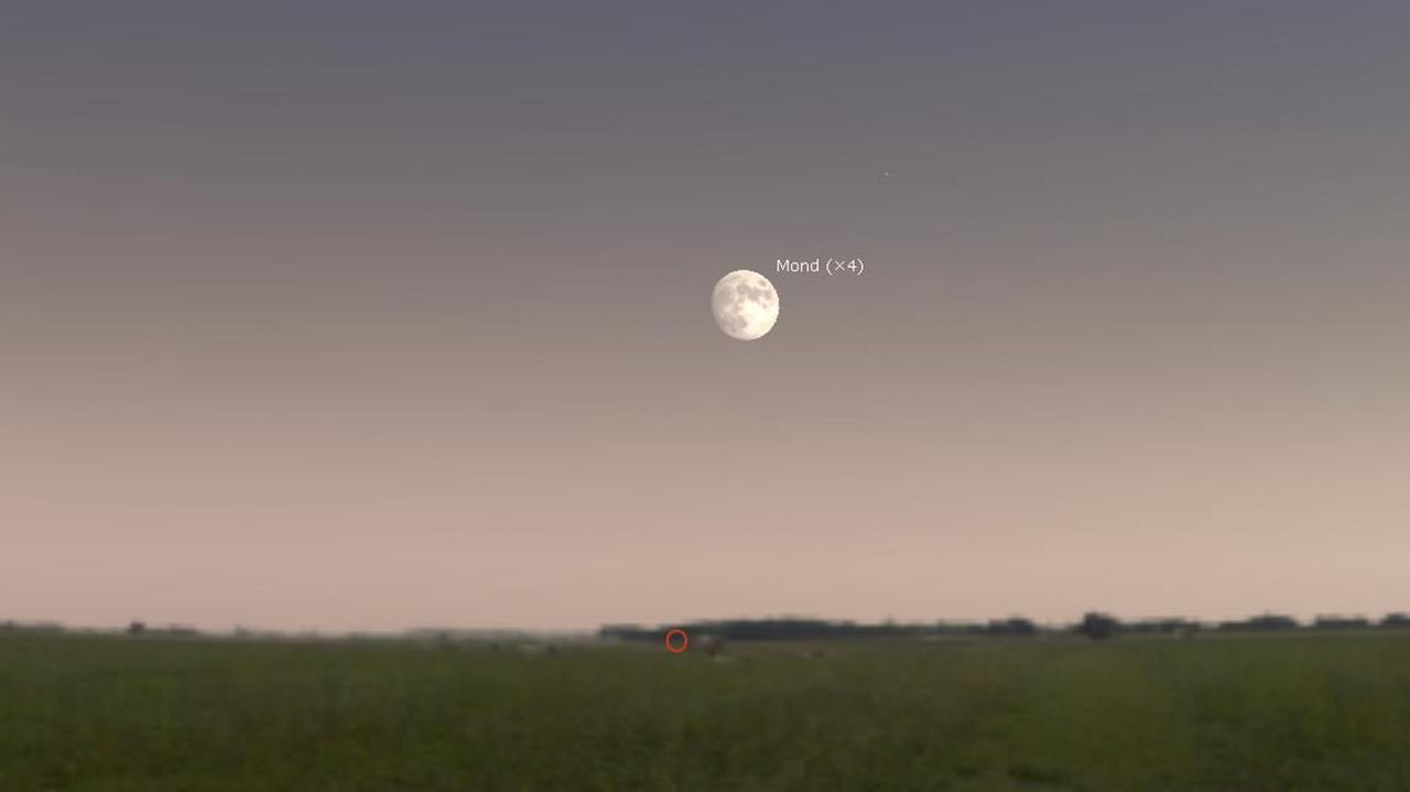 Der simulierte Anblick des aufgehenden Mondes (stark vergrößert) über Hernandez heute vor 80 Jahren kurz vor Sonnenuntergang Der simulierte Anblick des aufgehenden Mondes (stark vergrößert) über Hernandez heute vor 80 Jahren kurz vor Sonnenuntergang