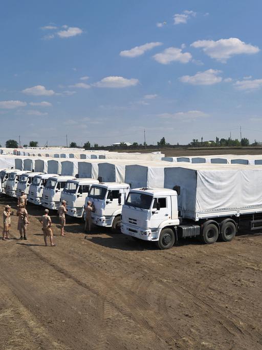 Russischer Hilfskonvoi auf einem Feld nahe Lugansk