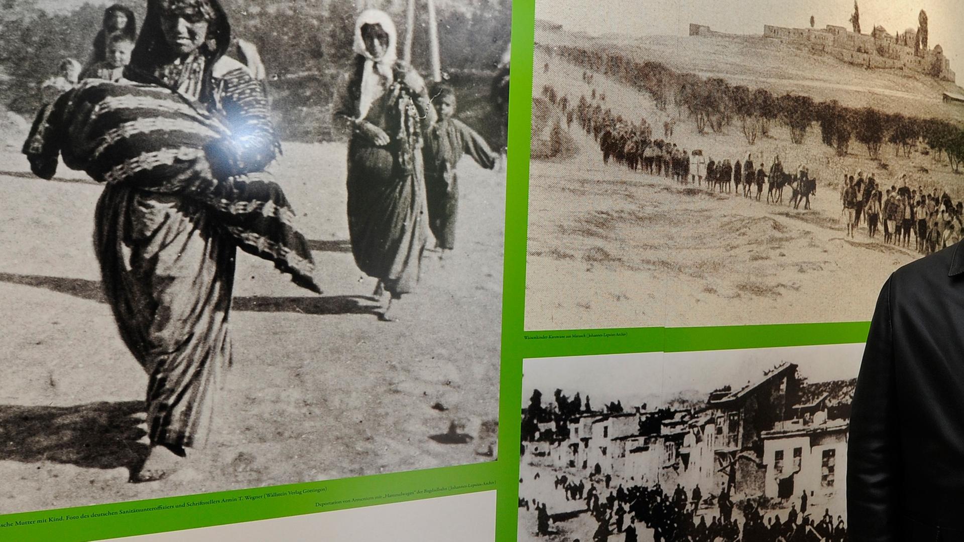 Fotos in einer Ausstellung über die Verfolgung der Armenier im Lepsius-Haus in Potsdam