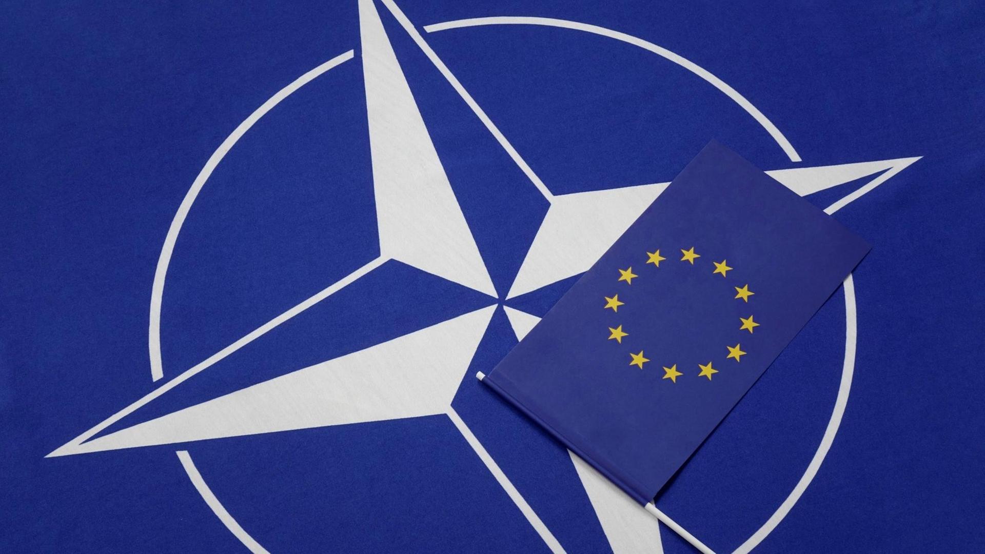 NATO Fahne und EU Fähnchen Flagge Fahne Fähnchen Europäische Union EU Sterne Ste