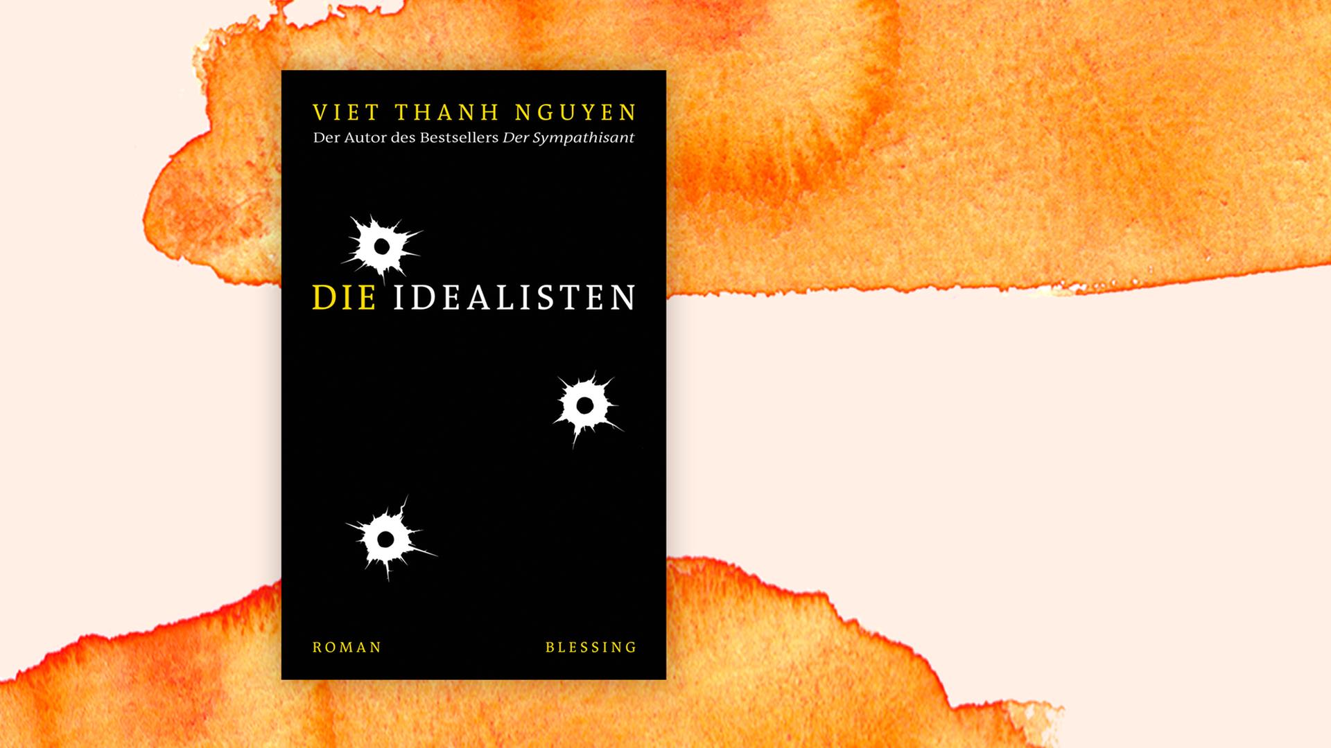 Buchcover des Krimis "Die Idealisten" auf grafischem Hintergrund.