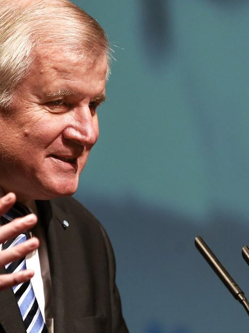 Bayerns Ministerpräsident Horst Seehofer (CSU) steht am Rednerpult und gestikuliert.