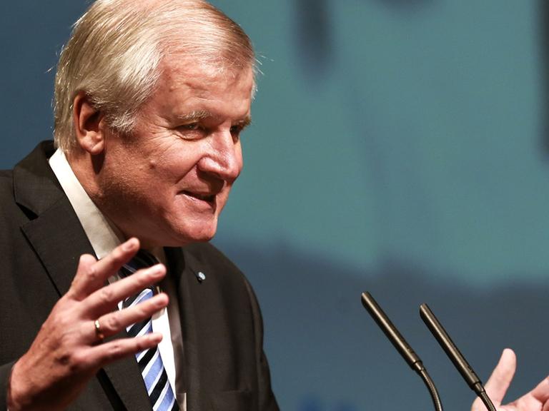 Bayerns Ministerpräsident Horst Seehofer (CSU) steht am Rednerpult und gestikuliert.