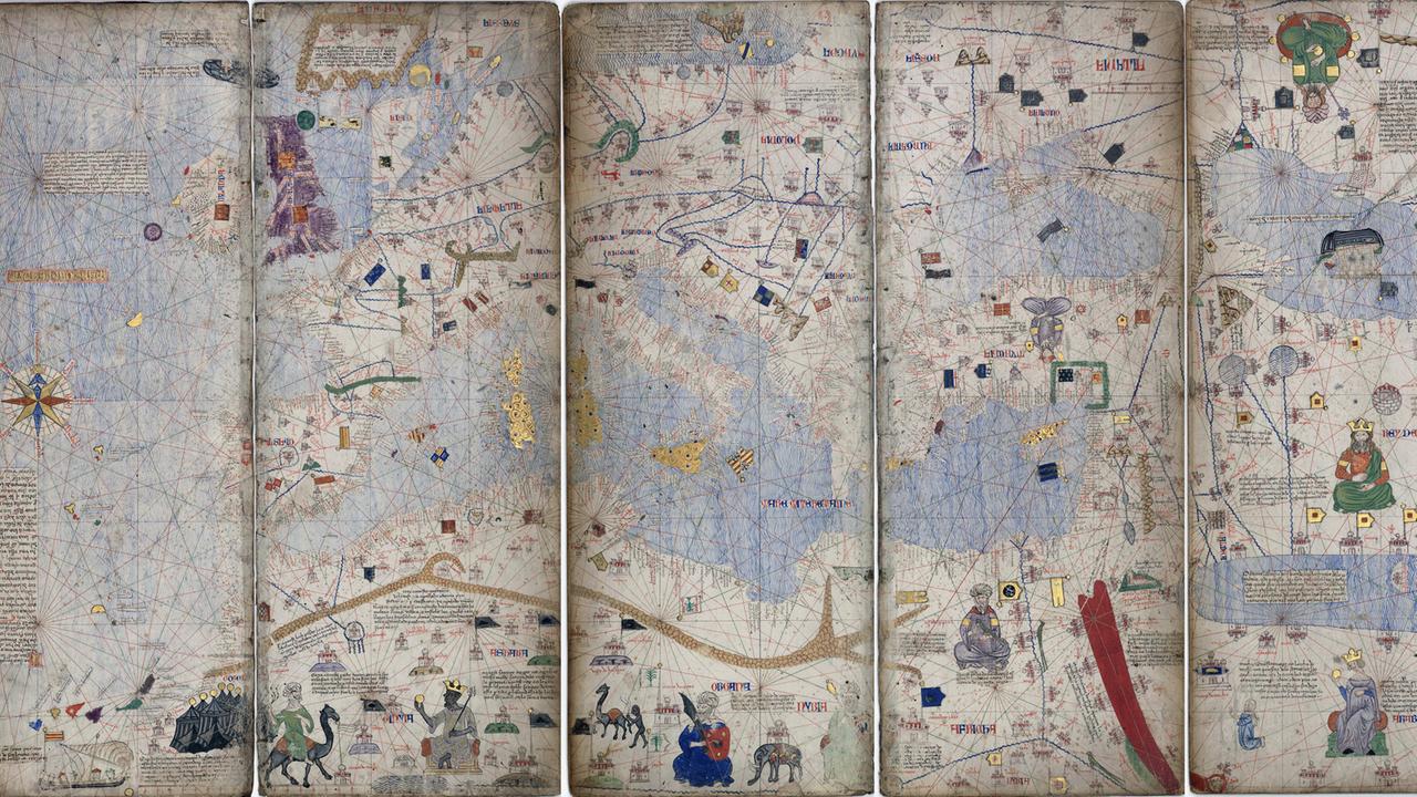 Ausschnitt aus dem "Katalanischen Atlas" von 1375 mit dem Blick auf die Mittelmeerregion 
