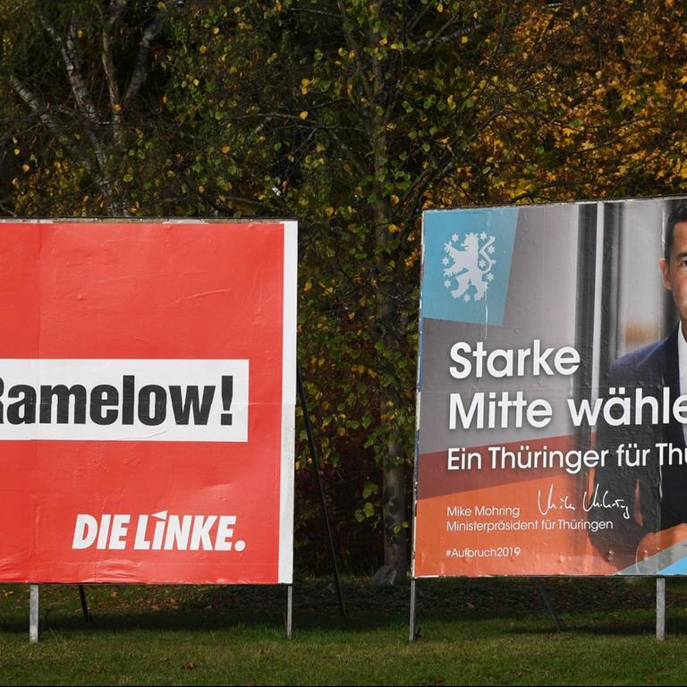 Wahlplakate mit den Spitzenkandidaten von der Linken, Bodo Ramelow und der CDU, Mike Mohring für die Landtagswahl in Thüringen 
