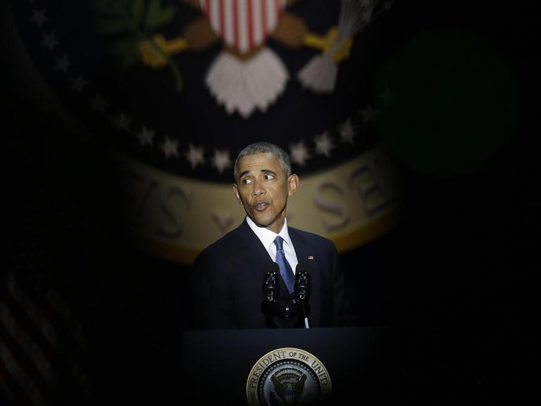 Der scheidende US-Präsident Obama während seiner Abschiedsrede in Chicago.