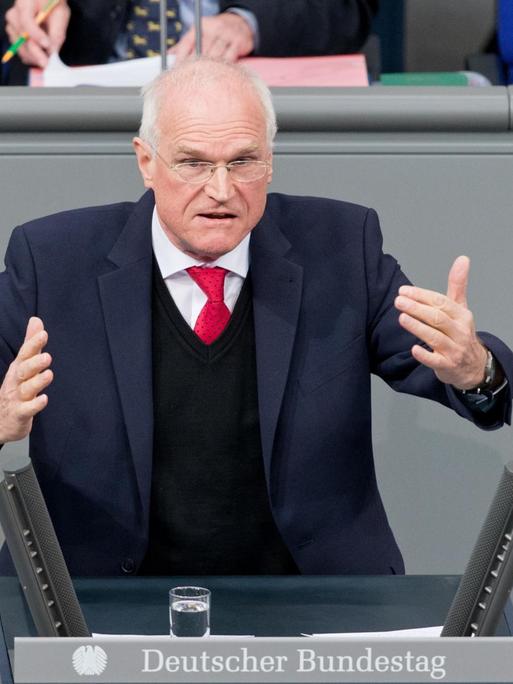 Der SPD-Abgeordnete Lothar Binding spricht im Bundestag während der Haushaltsdebatte