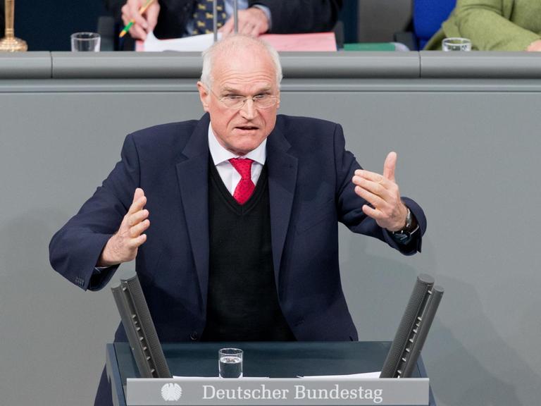Der SPD-Abgeordnete Lothar Binding spricht im Bundestag während der Haushaltsdebatte
