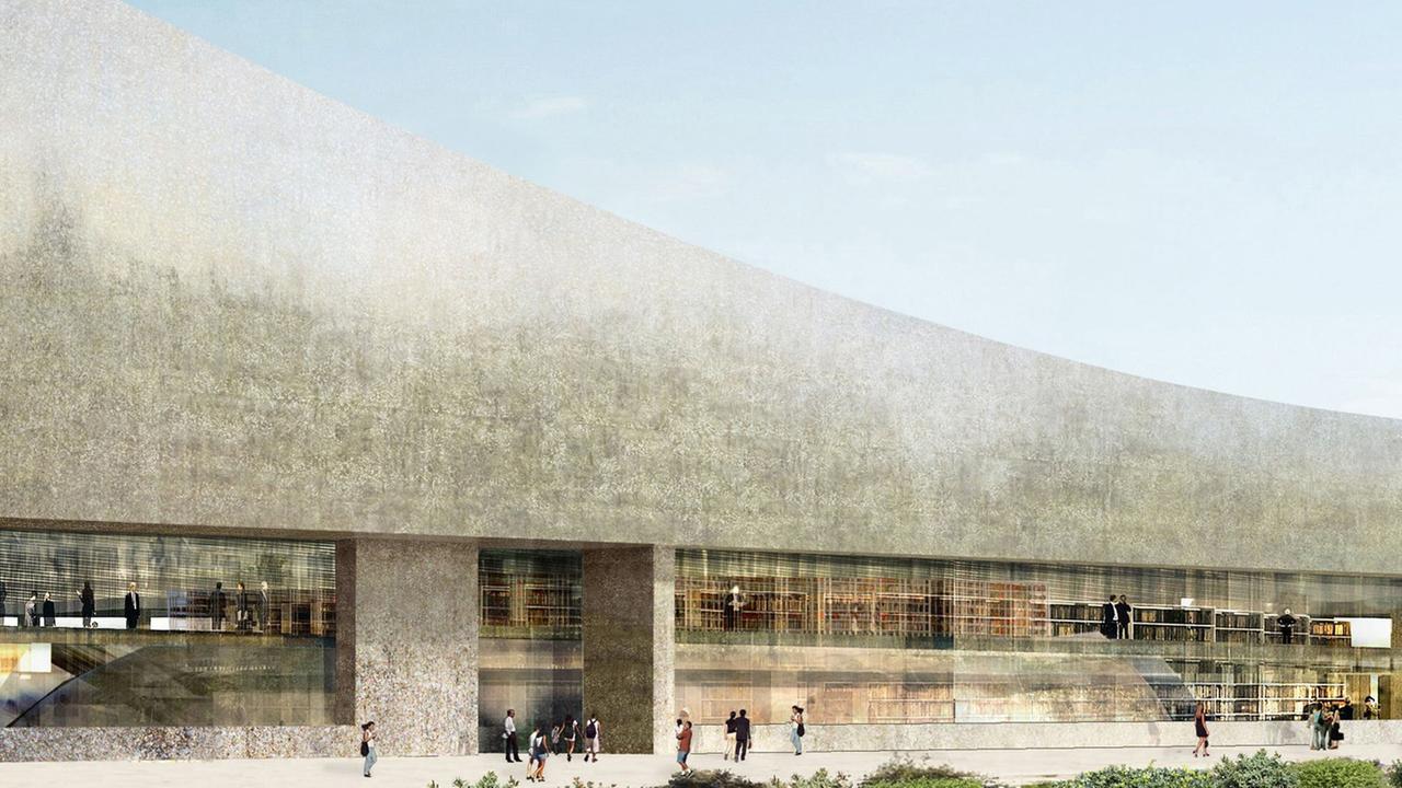 Das undatierte Handout des Schweizer Architekturbüros Herzog/de Meuron zeigt den Lesesaal des geplanten Neubaus der Israelischen Nationalbibliothek in Jerusalem.