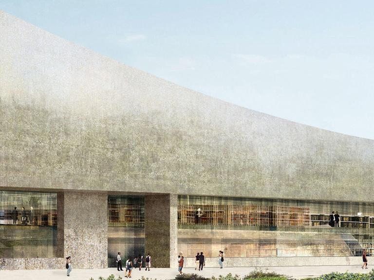Das undatierte Handout des Schweizer Architekturbüros Herzog/de Meuron zeigt den Lesesaal des geplanten Neubaus der Israelischen Nationalbibliothek in Jerusalem.