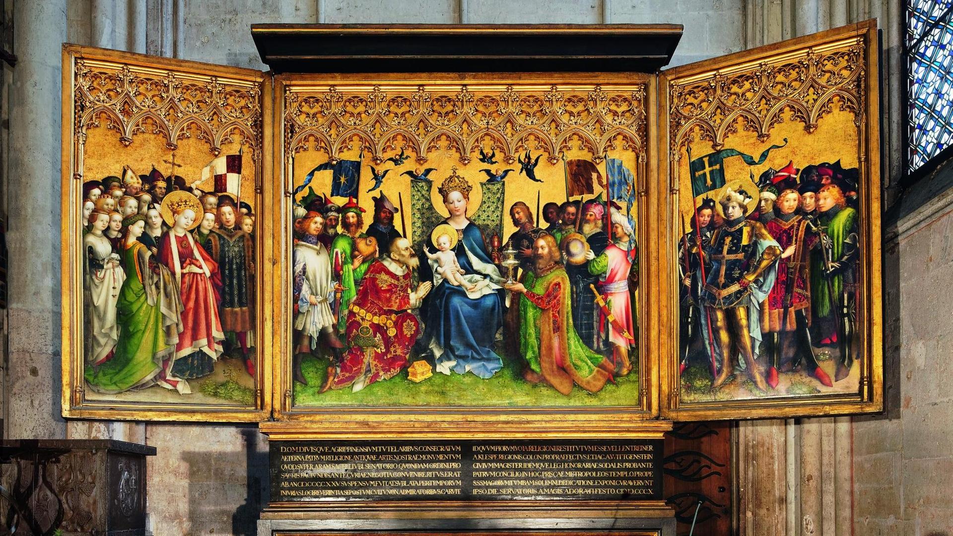 Altar der Stadtpatrone, geöffnet, von dem Kölner Maler Stefan Lochner für die Ratskapelle der Stadt Köln um 1442 gemalt