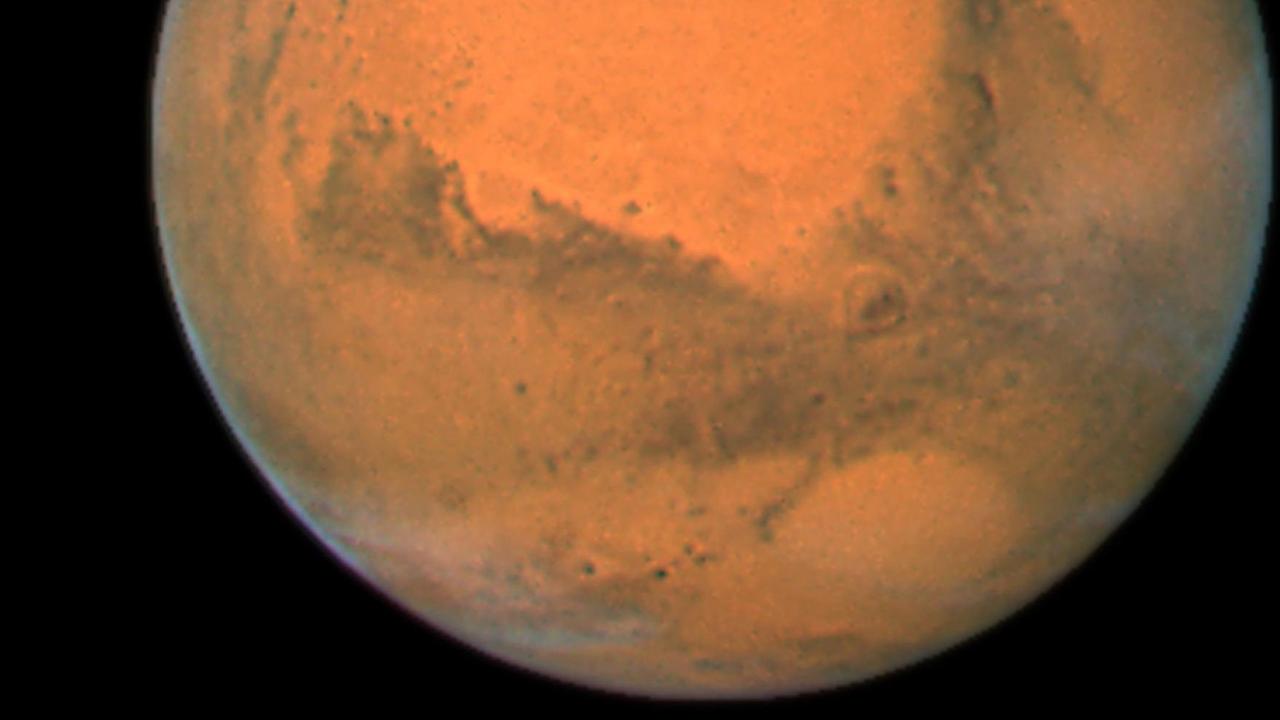Das mit dem Weltraumteleskop "Hubble" am 17.12.2007 aufgenommene Bild zeigt den Mars. Das mit dem Weltraumteleskop "Hubble" am 17.12.2007 aufgenommene Bild zeigt den Mars.