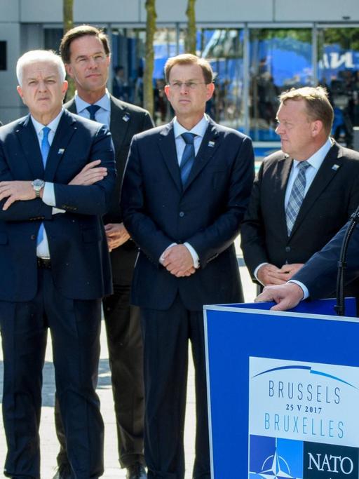 US-Präsident Donald Trump hält eine Rede auf dem Treffen der Staats- und Regierungschefs der NATO-Staaten bei der Einweihung des neuen NAT-Gebäudes in Brüssel.