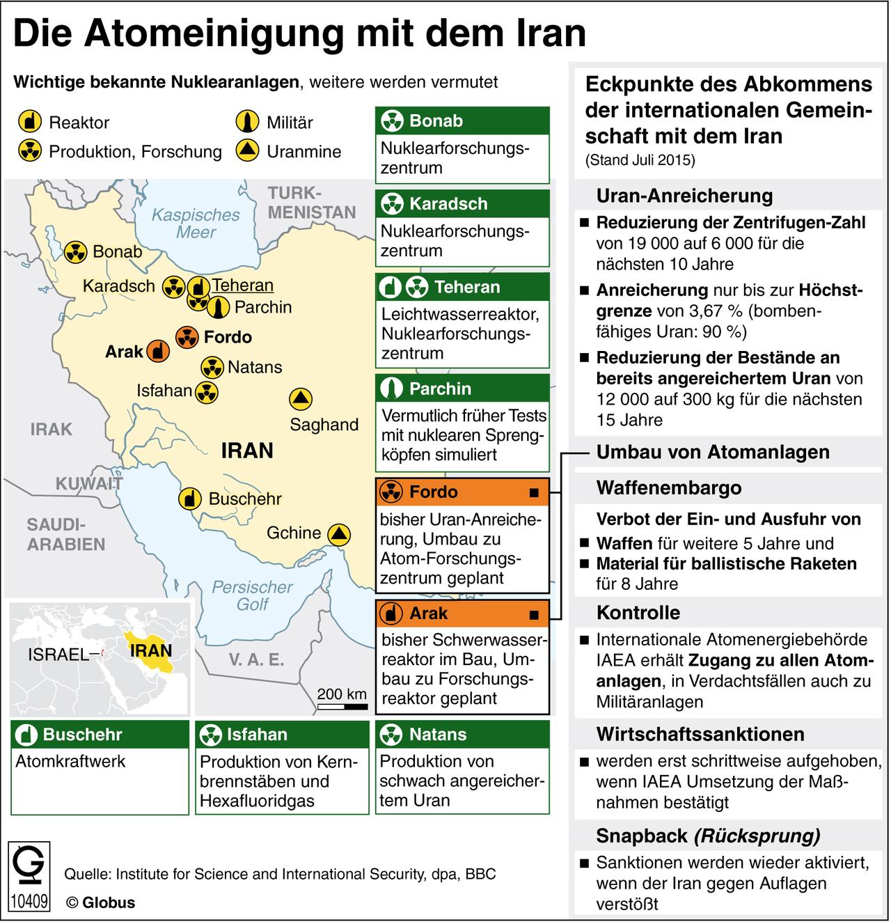 Die Grafik zeigt, wie sich die Atomeinigung mit dem Iran auf das Land auswirkt und zu welchen weiteren Konsequenzen sie führt.