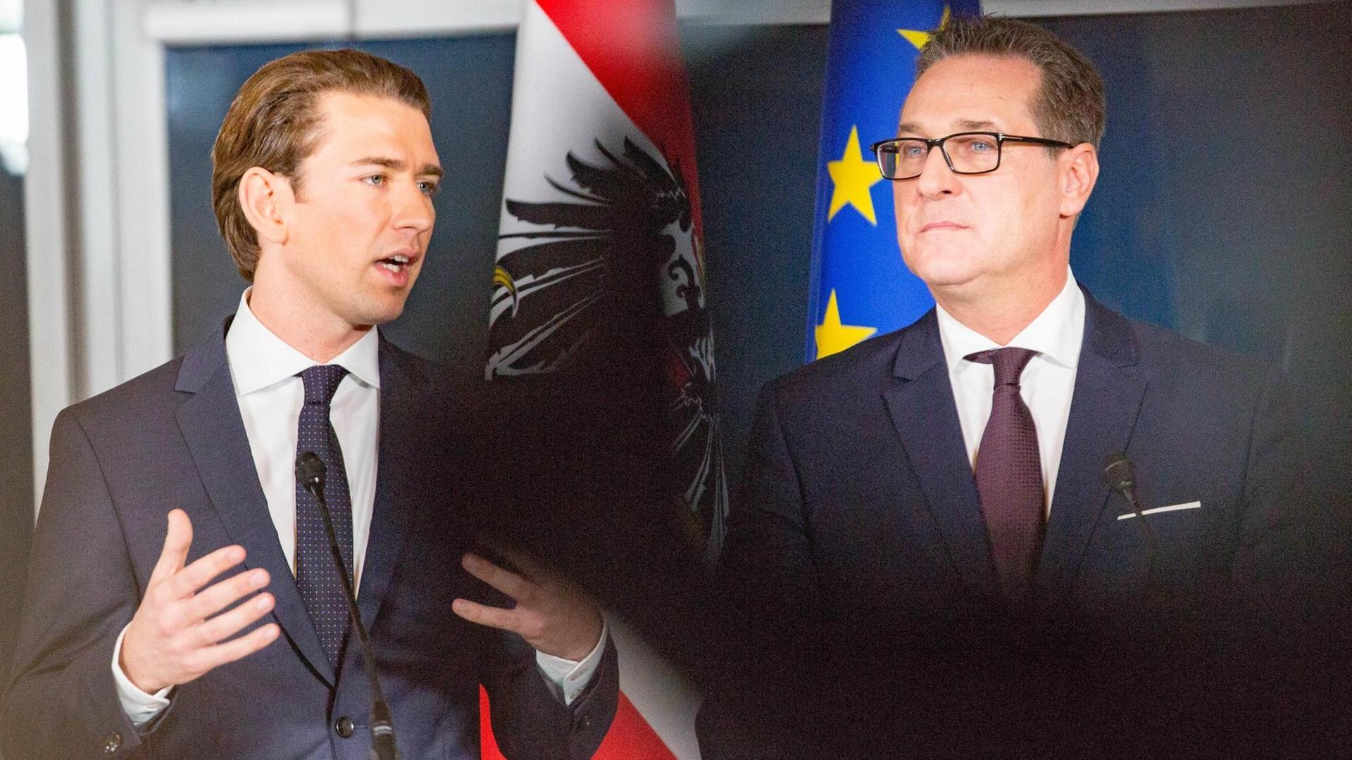 ÖVP-Chef Kurz und der FPÖ-Vorsitzende Strache präsentieren das Regierungsprogramm der sogenannten türkis-blauen Koalition.