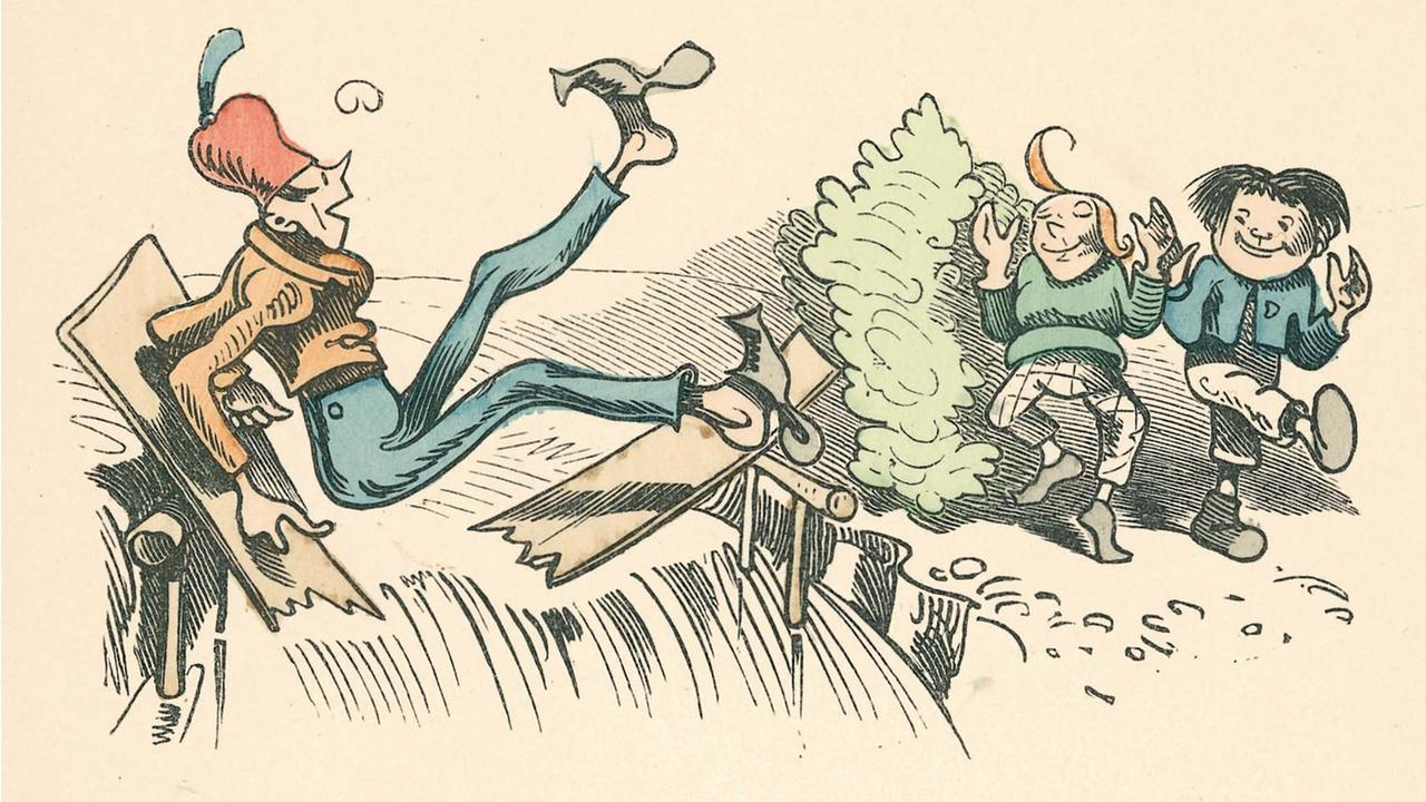 Eine Szene aus "Max und Moritz" von Wilhelm Busch aus dem Jahr 1865; hier in der Ausstellung "Wilhelm Busch - populär und unbekannt" im Oktober 2010 im Deutschen Museum für Karikatur und Zeichenkunst in Hannover