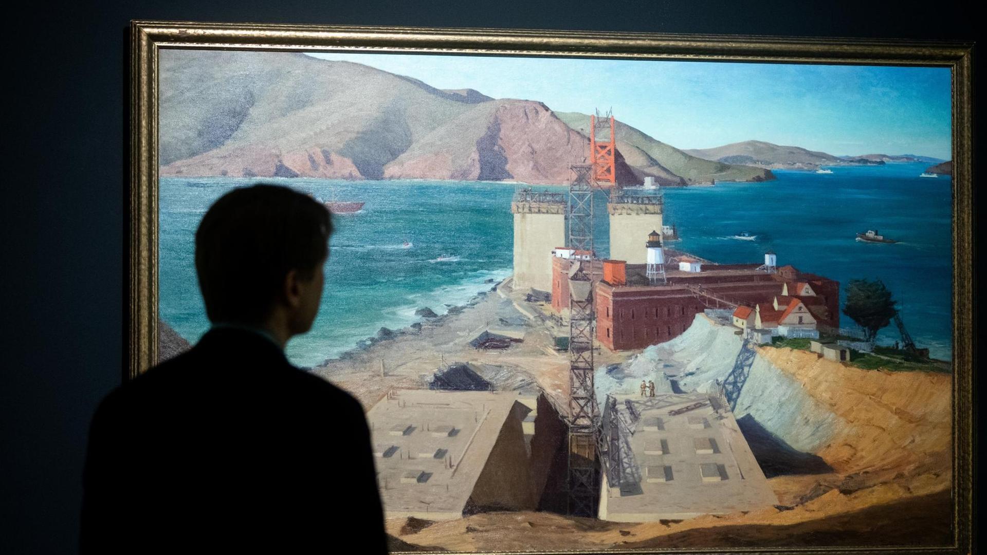 Das Bild "Golden Gate Bridge" (1934) von Ray Strong ist in der Ausstellung "California Dreams: San Francisco - ein Porträt" in der Bundeskunsthalle zu sehen.