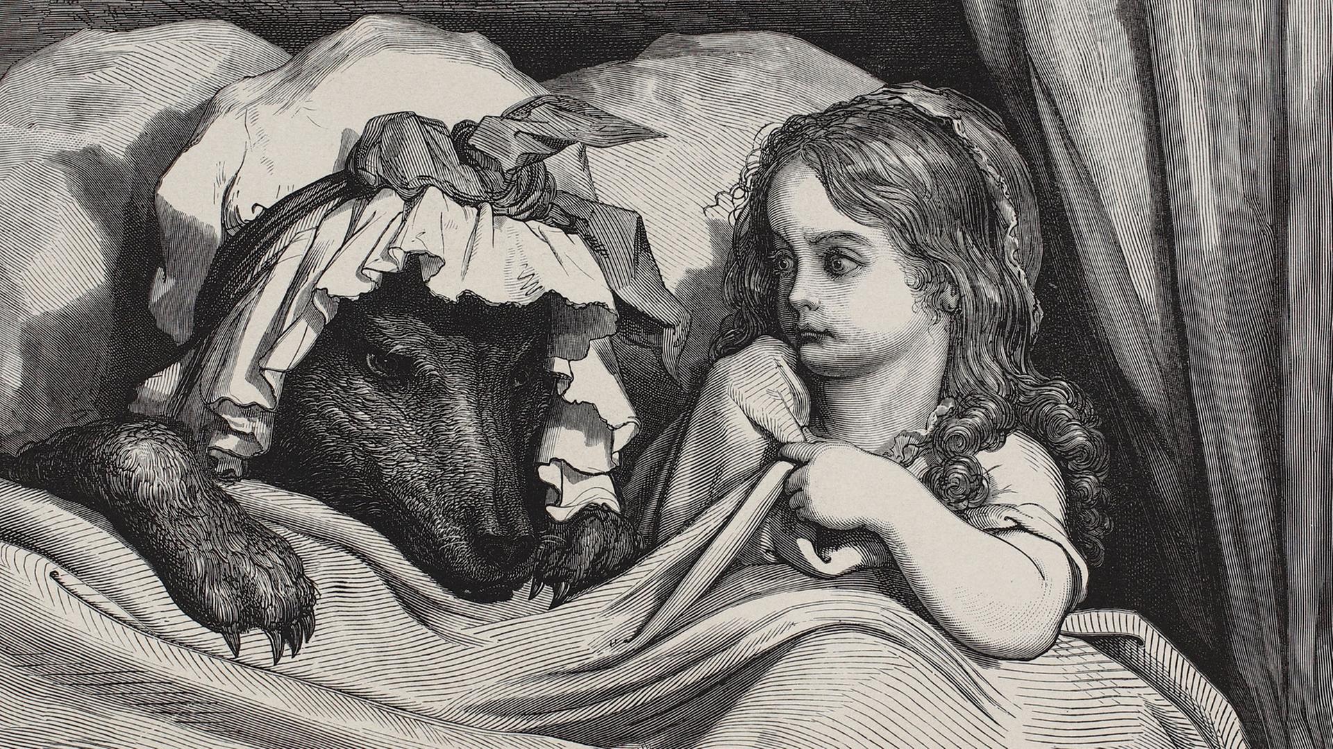 Adolphe François Pannemaker (1822–1900),Rotkäppchen (nach Gustave Doré), 1862, Lithographie auf Velin