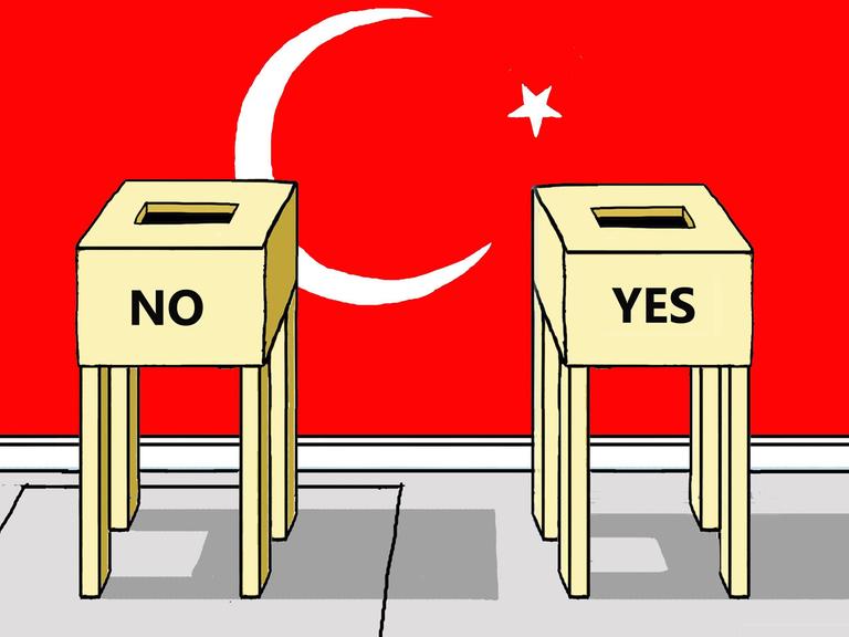 Eine Karikatur zum Referendum für eine Verfassungsänderung in der Türkei.
