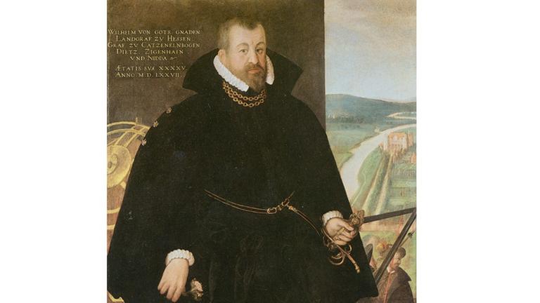 Landgraf Wilhelm IV., dargestellt mit astronomischen Instrumenten