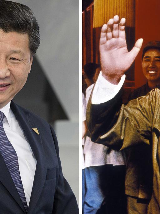 Chinas Staats- und Parteichef Xi Jinping (links; Aufnahme vom März 2014) und der frühere chinesische Staatsführer Mao Zedong im Jahr 1967