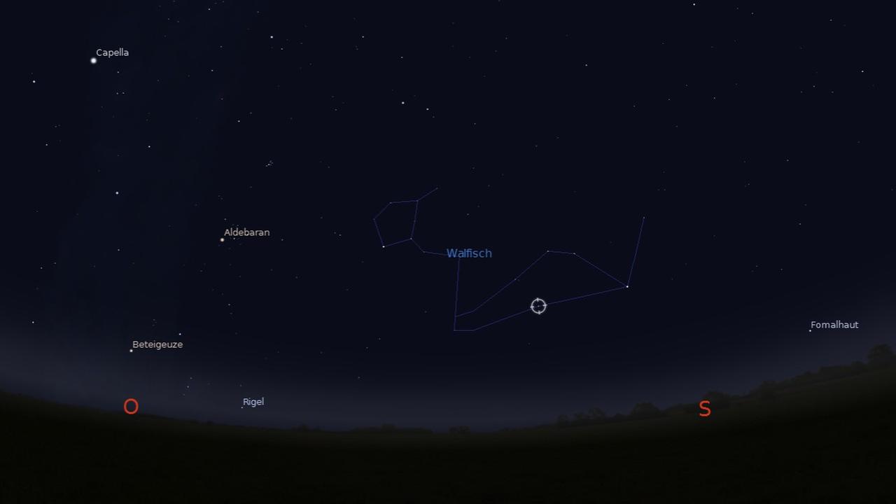 Der Stern Tau Ceti steht morgens um 4 Uhr tief über dem Südosthorizont
