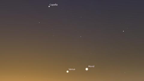 Mond, Venus und Merkur morgen früh am Osthimmel