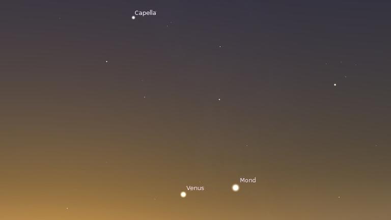 Mond, Venus und Merkur morgen früh am Osthimmel