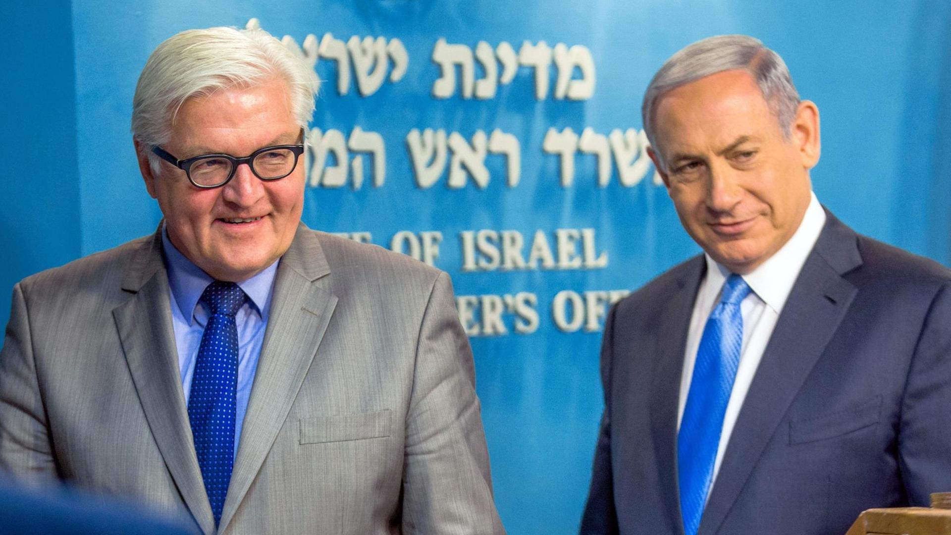 Frank-Walter Steinmeier und Benjamin Netanjahu bei einer Pressekonferenz.