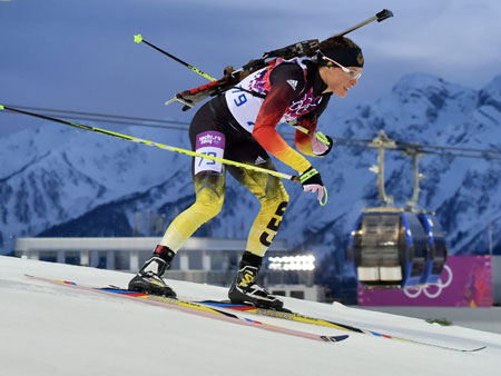 Evi Sachenbacher-Stehle bei den Olympischen Winterspielen in Sotschi