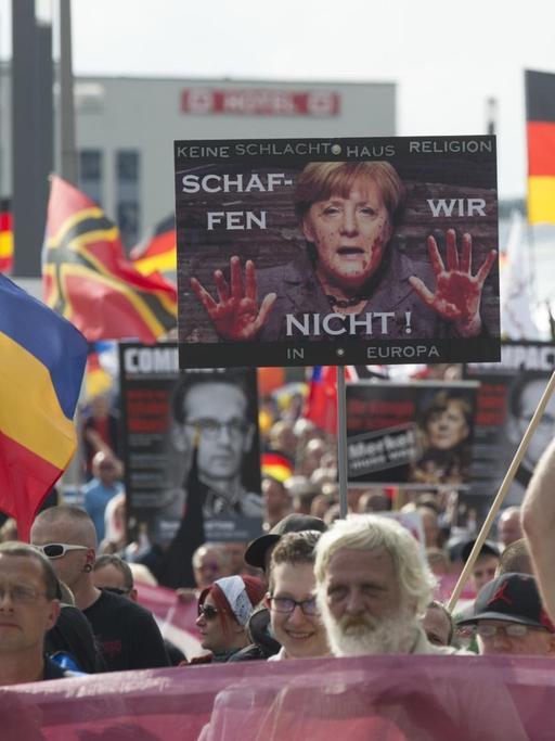 Eine Demonstration von rechtspopulistischen und rechtsextremen Gruppen am 30.07.2016 in Berlin.