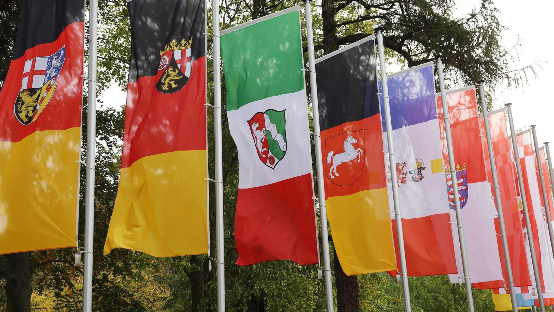 Fahnen der Bundesländer wehen im Wind