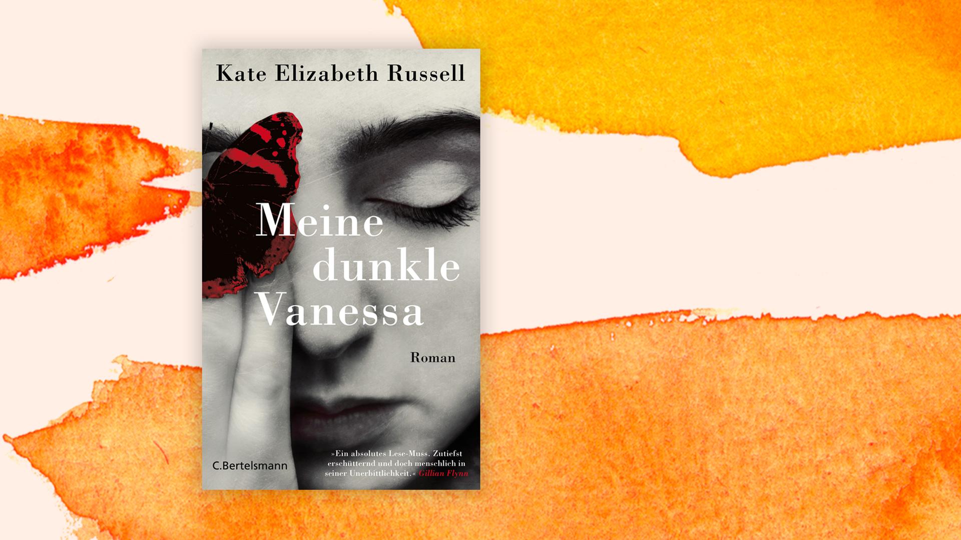 Buchcover "Meine dunkle Vanessa" von Kate Elizabeth Russell vor einem grafischen Hintergrund