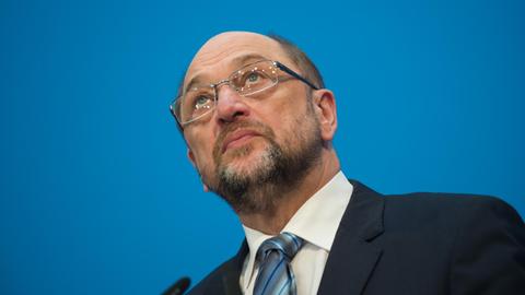 Martin Schulz, Vorsitzender der SPD, während der Pressekonferenz nach den Koalitionsverhandlungen mit der Union (7.2.2018).
