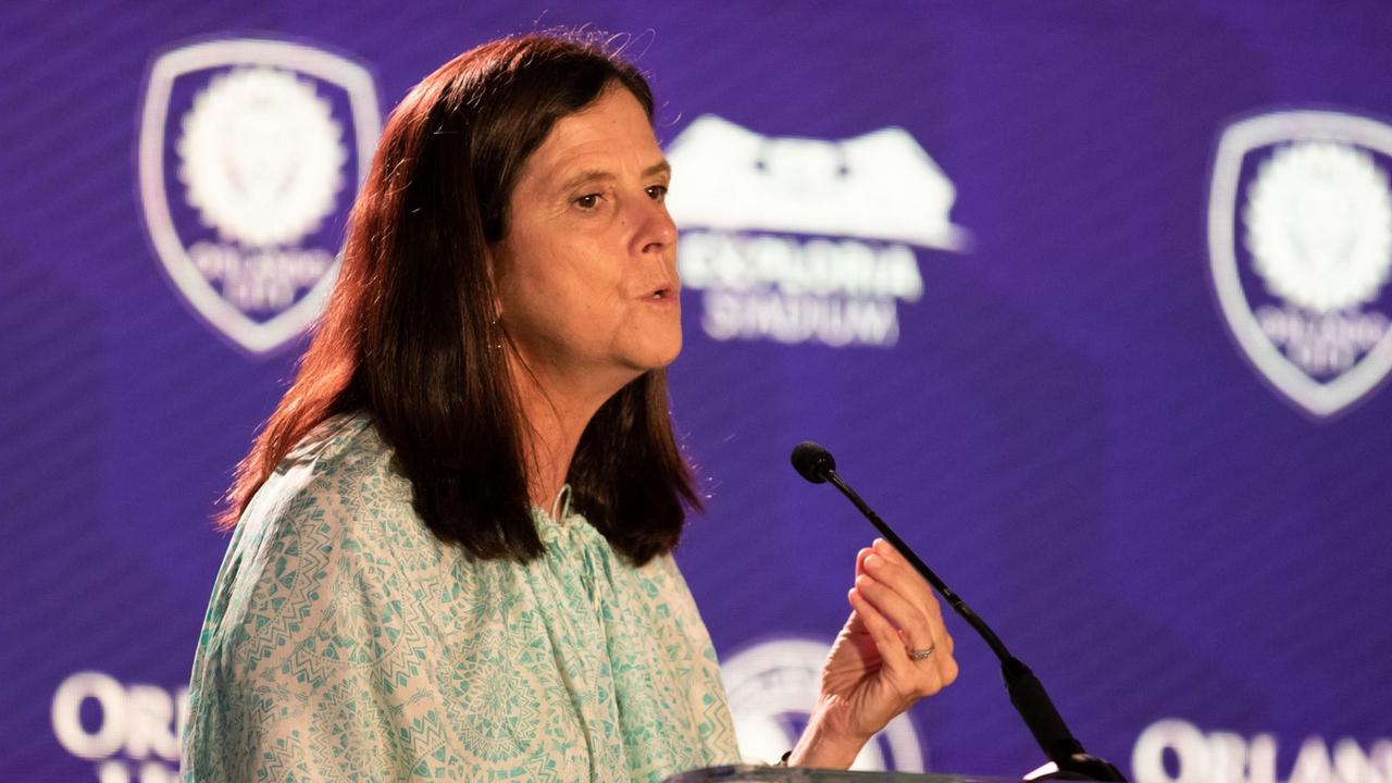 August 5, 2021, Orlando, Florida, United States: Orlando, Florida, Auguts 4th 202 National Women's Soccer League commissioner, Lisa Baird, speaks during the Wilf Family Welcome Event at Exploria Stadium in Orlando, Florida. NO COMMERCIAL USAGE. (Credit Image: Â© Andrea Vilchez/Sport Press Photo via ZUMA Press