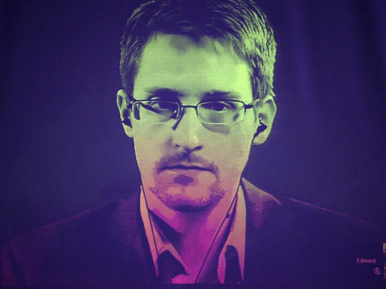Edward Snowden bei einer Videokonferenz im Juni 2014.