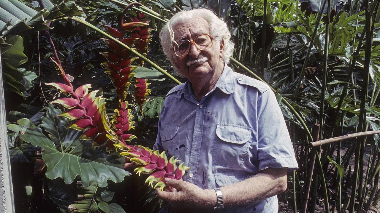 Roberto Burle Marx vor einer tropischen Pflanze