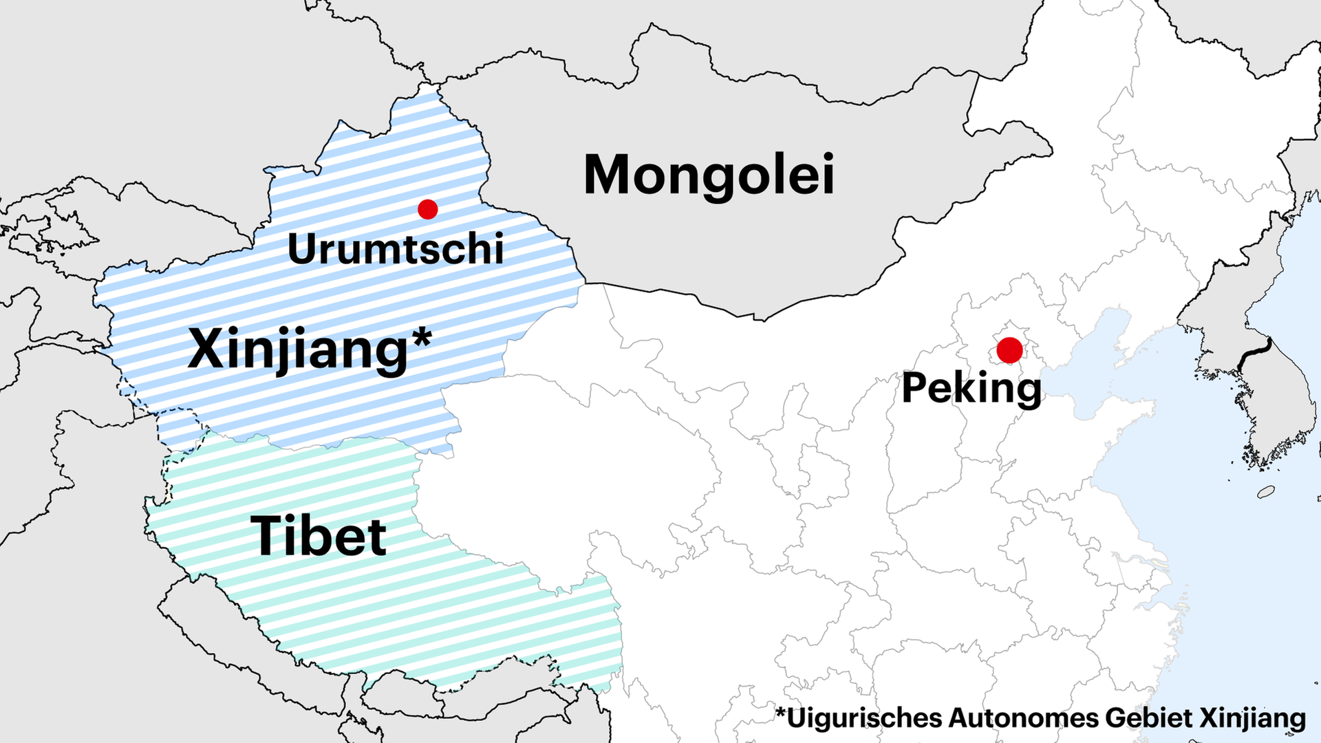Karte zeigt China und Xinjiang, das Gebiet der Uriguren