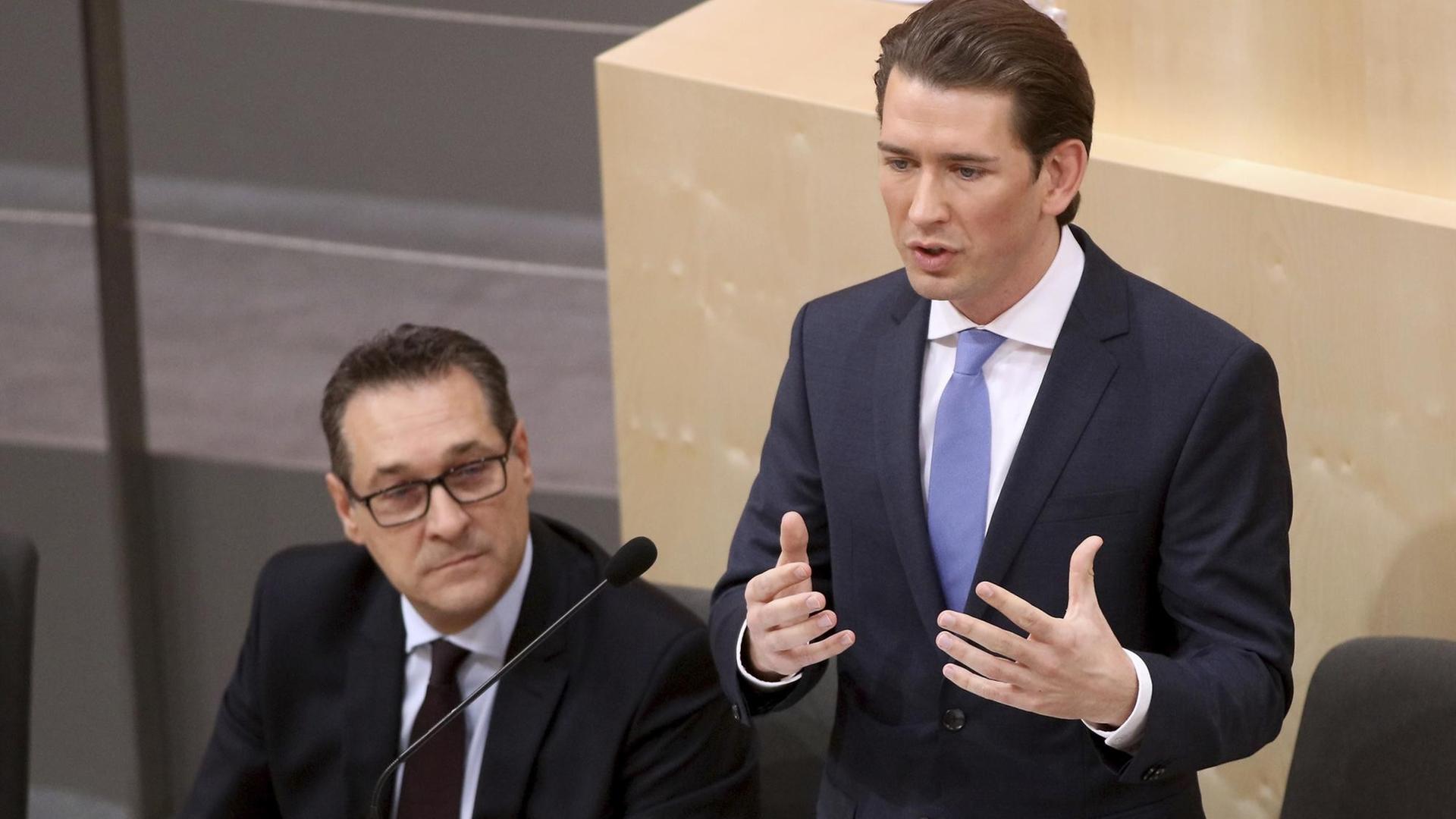 Der Bundes-Kanzler Kurz spricht bei seiner ersten Regierungs-Erklärung vor dem Parlament
