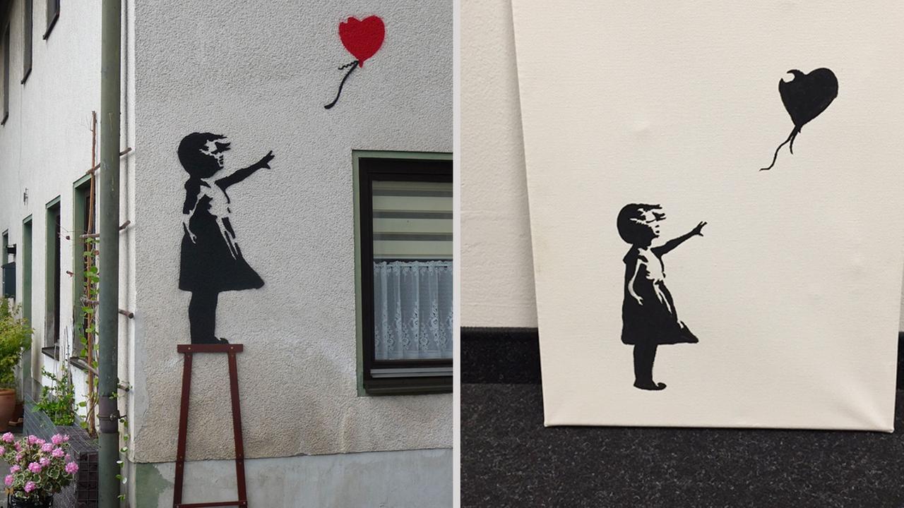 "Girl with Ballon" links vom Künstler Banksy
