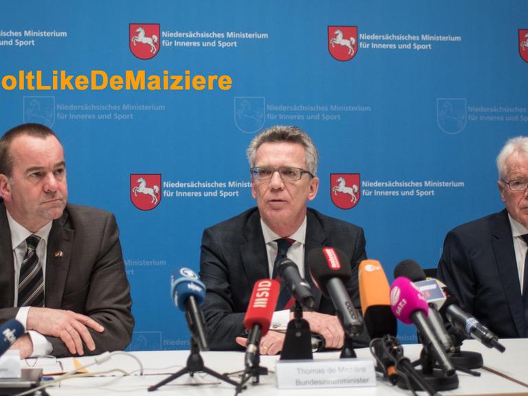 Bundesinnenminister de Maizière erläutert die Gründe für die Absage des Länderspiels
