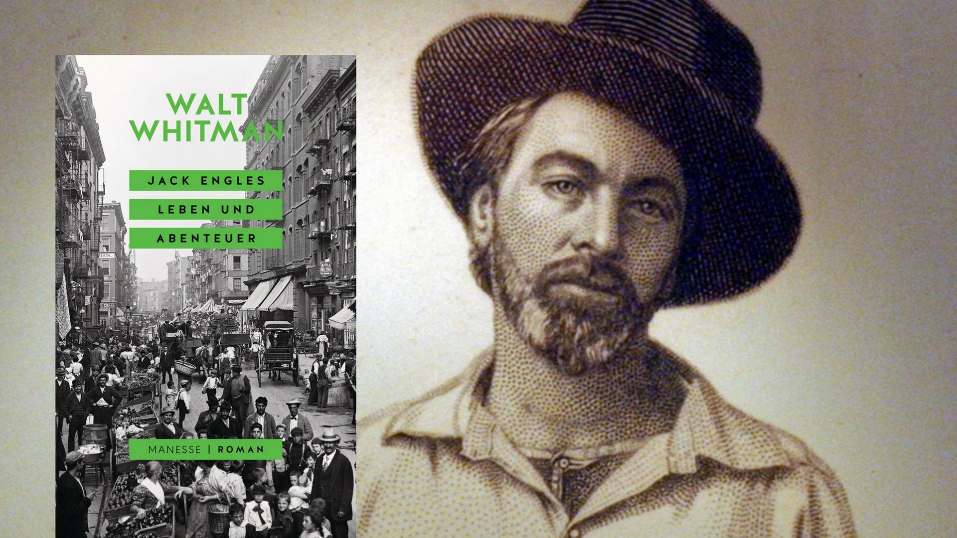 Cover Walt Whitman "Jack Engles Leben und Abenteuer", im Hintergrund der Autor selbst