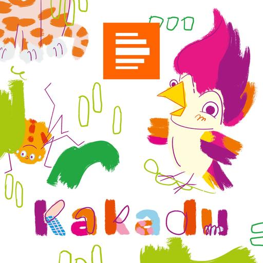 Das Podcast-Logo des Kinderpodcasts "Kakadu" zeigt den bunten Vogel neben allerlei bunten Formen.