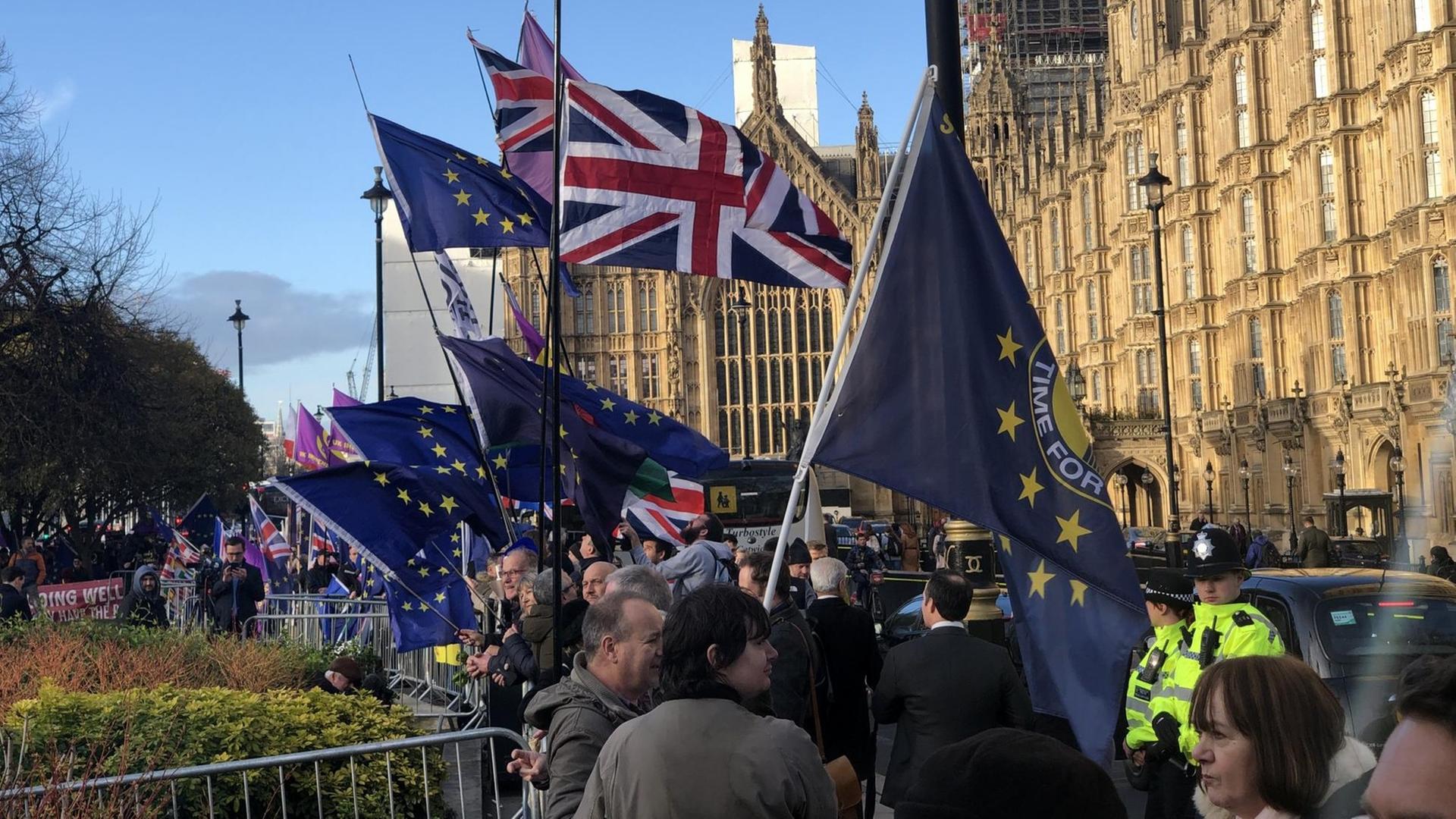 Demonstration vor dem britischen Unterhaus nach der Abstimmung zur Verschiebung des Austrittdatums. 14.3 Ralf Günther, London