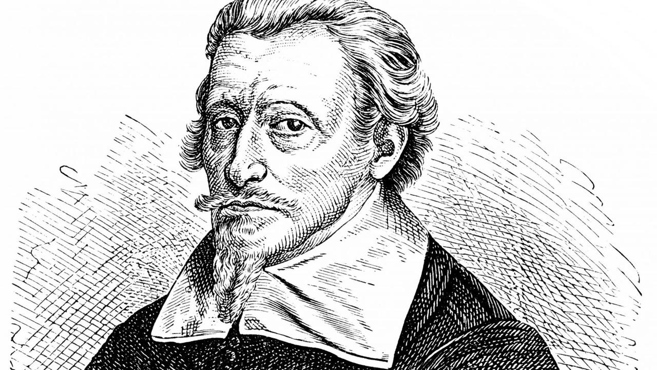 Historische Zeichnung eines Mannes mit Oberlippenbart und Spitzbart.