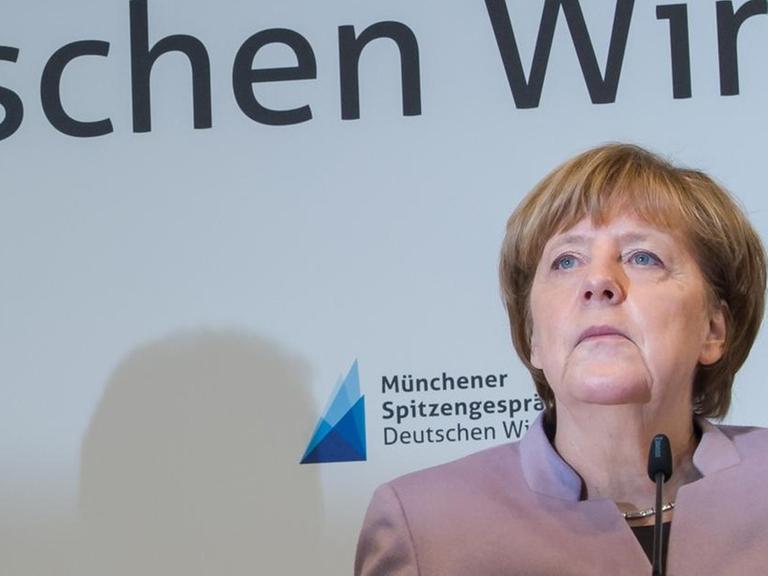 Bundeskanzlerin Merkel bei einer Pressekonferenz auf der Handwerksmesse in München (13.3.2017).